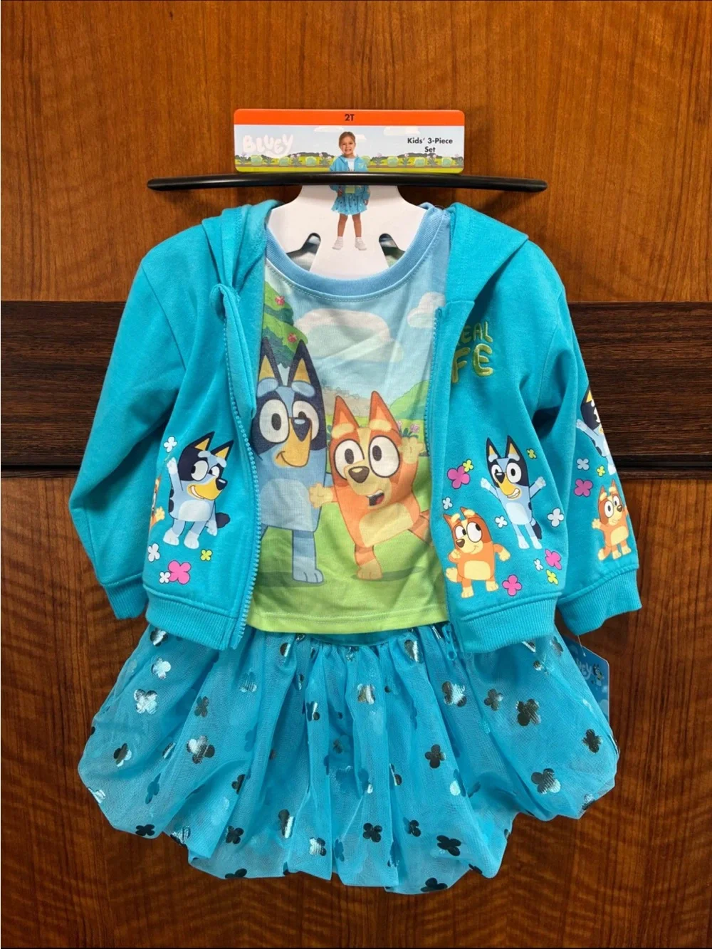 Blue Girls' 3-Piece Character Matching Set - Hoodie, Tee & Tulle Skirt